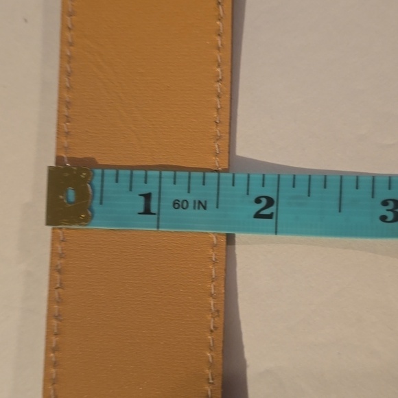 Vintage Leana Shop Mens TAN Leather Belt unique Gold Buckle New  Sz.2X - Picture 6 of 10